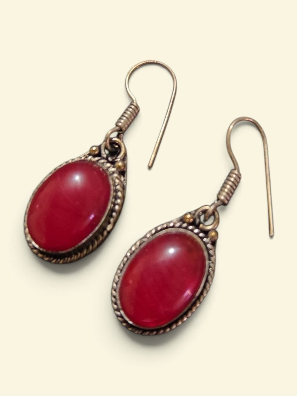 A pair of Ruby & Silver 1 1/2" Pierced Earrings